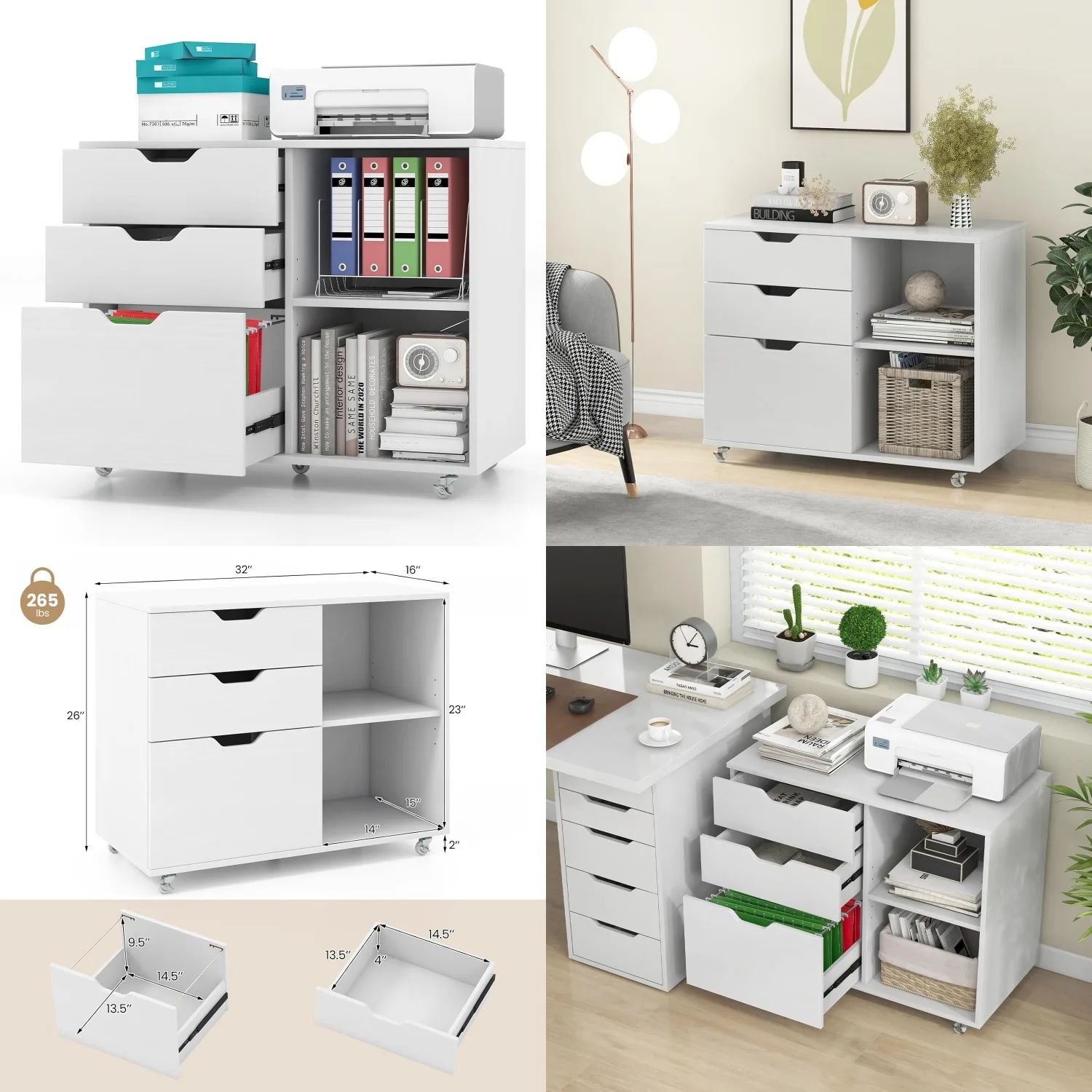 3-Drawer File Cabinet, Mobile Printer Stand Cabinet with Adjustable Shelf, Rolling Lateral Filing Cabinet with, Customized
3-Drawer File Cabinet, Mobile Printer Stand Cabinet with Adjustable Shelf, Rolling Lateral Filing Cabinet with, Customized