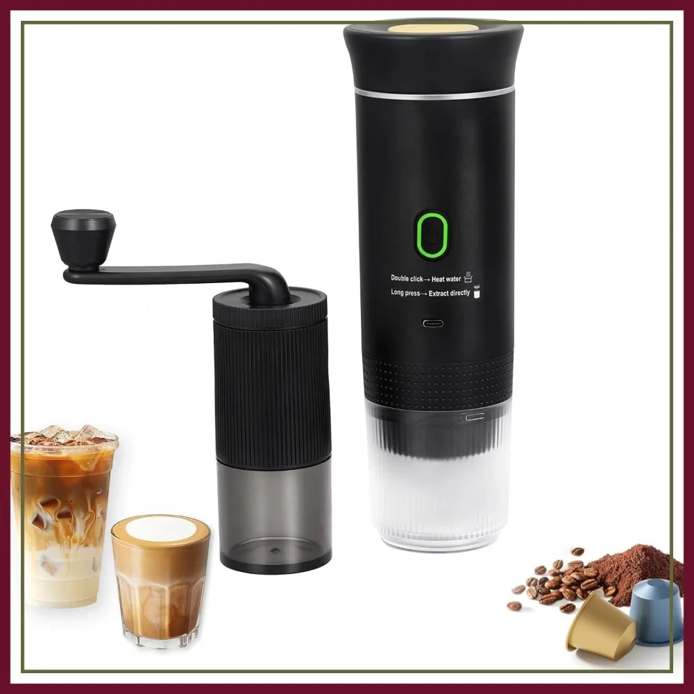 3 in 1 Travel Coffee Maker Set: Portable Espresso Machine & Grinder, Compatible with Ground Coffee & Capsules (NS&DG) for Camping, Hiking, Office
3 in 1 Travel Coffee Maker Set: Portable Espresso Machine & Grinder, Compatible with Ground Coffee & Capsules (NS&DG) for Camping, Hiking, Office