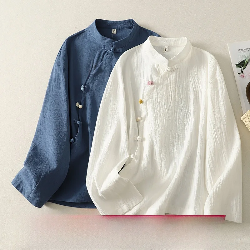 Artistic Vintage Long Sve Women's T-irt Cotton Linen Button up Spring Autumn High End Chinese Sle Top Middle Eastern
Artistic Vintage Long Sve Women's T-irt Cotton Linen Button up Spring Autumn High End Chinese Sle Top Middle Eastern