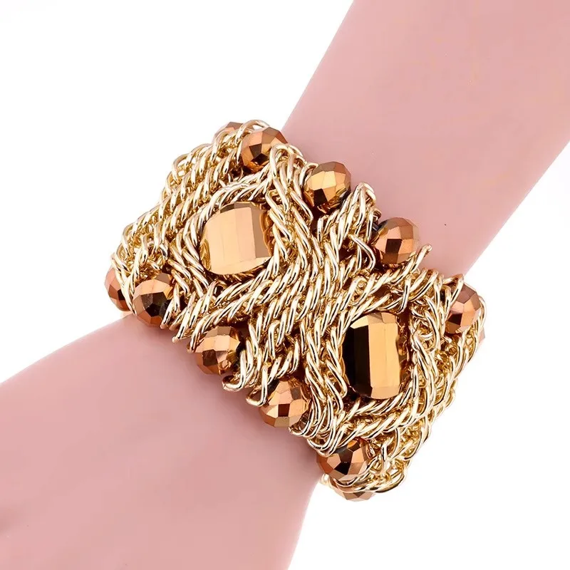 Fashionable metal woven colorful crystal wide face bracelet, versatile dress accessories
Fashionable metal woven colorful crystal wide face bracelet, versatile dress accessories