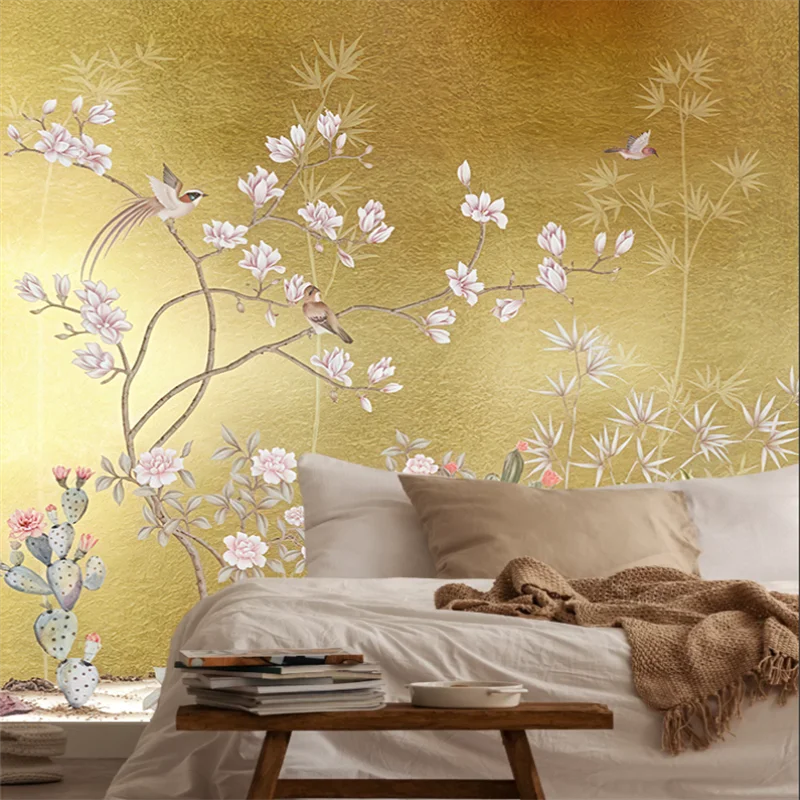Customized size gold background mural Chinese gold, flower, bird, tree branch mural, living room and bedroom wall decoration
Customized size gold background mural Chinese gold, flower, bird, tree branch mural, living room and bedroom wall decoration