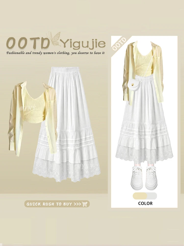 Summer Yellow Dopamine Gentle Wind Sun Protection Loose Knitted Shirt Cake Half Skirt Three Piece Set Women's Fashion Ensemble
Summer Yellow Dopamine Gentle Wind Sun Protection Loose Knitted Shirt Cake Half Skirt Three Piece Set Women's Fashion Ensemble
