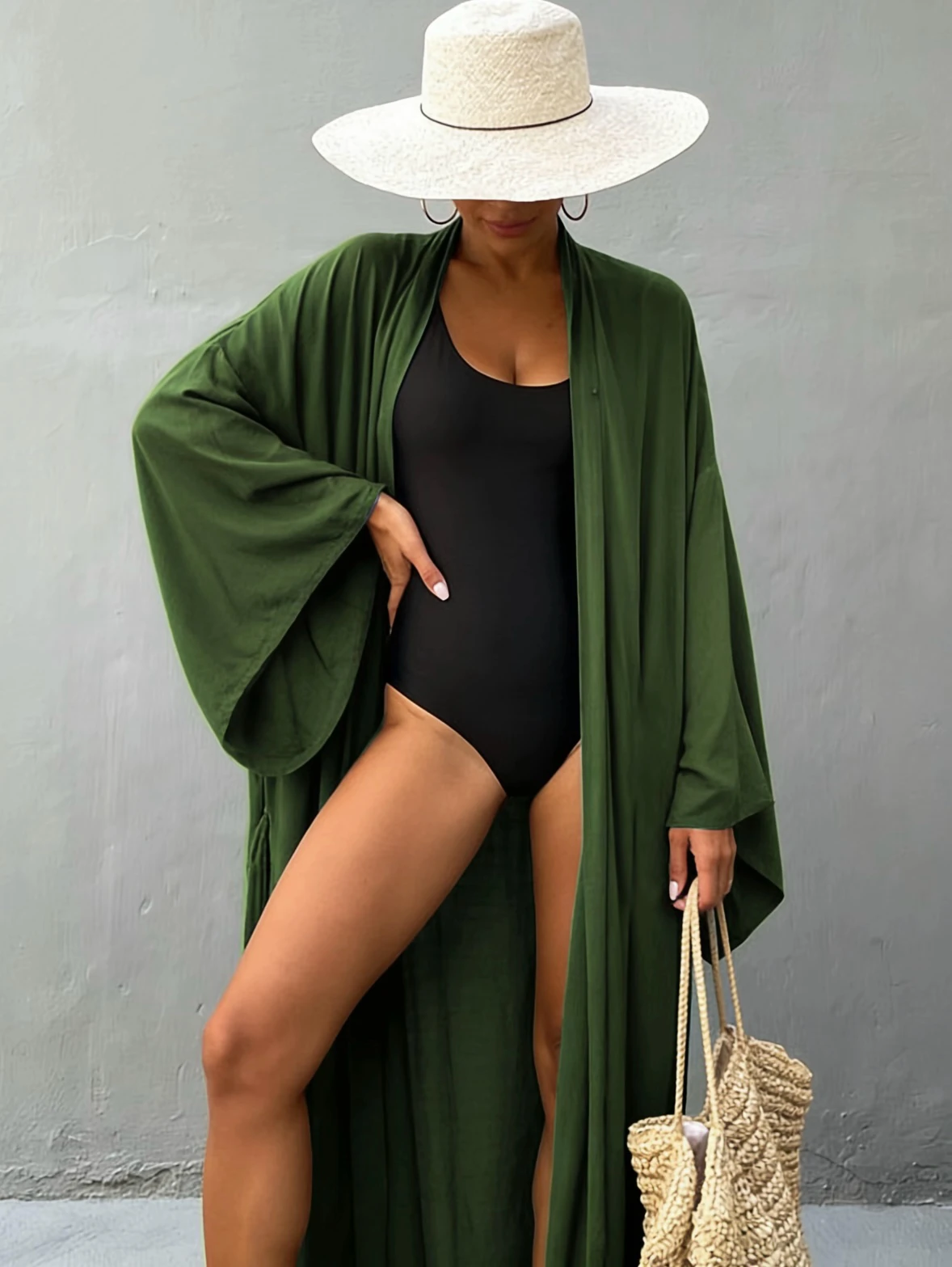 Women's Deep Green Kimono Robe, Open Front Long Cardigan, Flowy Batwing Sleeve Swimsuit Coverup for Beach
Women's Deep Green Kimono Robe, Open Front Long Cardigan, Flowy Batwing Sleeve Swimsuit Coverup for Beach