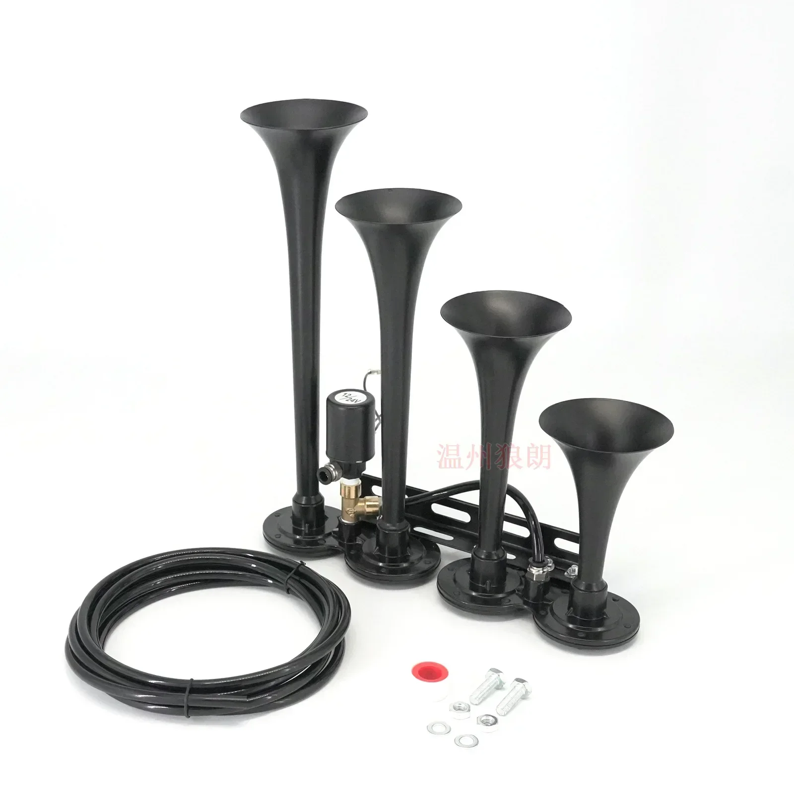 Durable 12V/24V Long Row of Black Four-pipe Gas Horn, Metal Trachea with Solenoid Valve Car Truck Treble Whistle
Durable 12V/24V Long Row of Black Four-pipe Gas Horn, Metal Trachea with Solenoid Valve Car Truck Treble Whistle