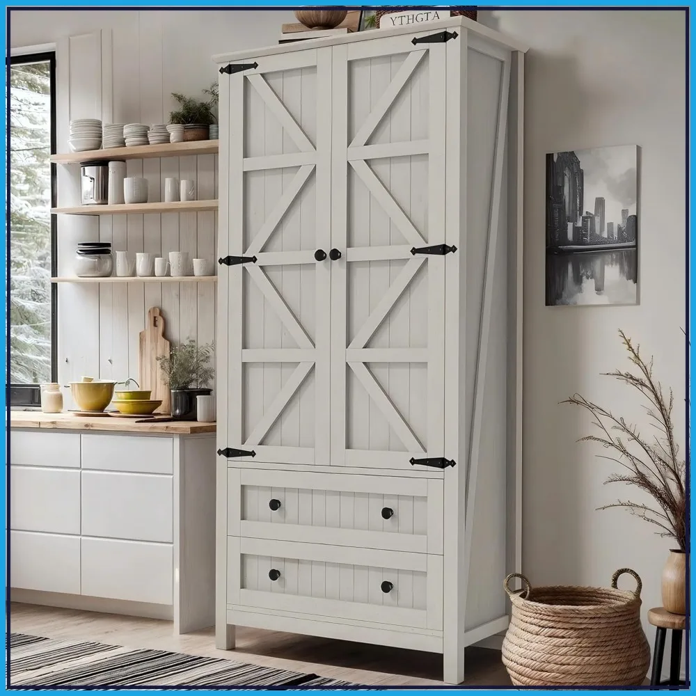 64.5" H Kitchen Pantry Cabinet with Barn Doors, 2 Drawers & Shelves, Farmhouse Storage for Dining Room
64.5" H Kitchen Pantry Cabinet with Barn Doors, 2 Drawers & Shelves, Farmhouse Storage for Dining Room