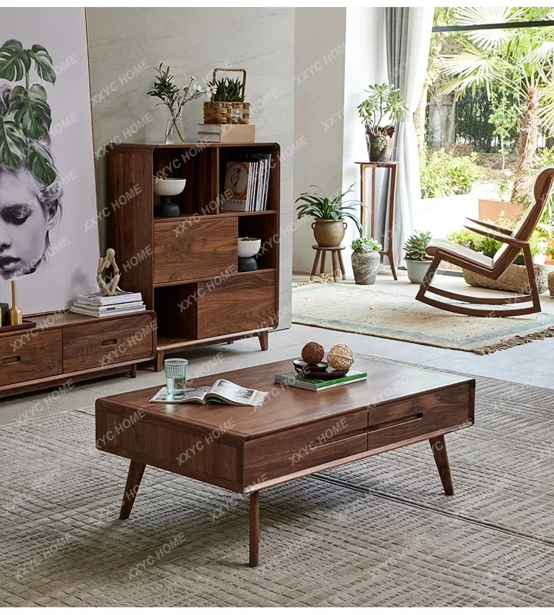 Solid wood coffee table light luxury black walnut coffee table household storage low table
Solid wood coffee table light luxury black walnut coffee table household storage low table