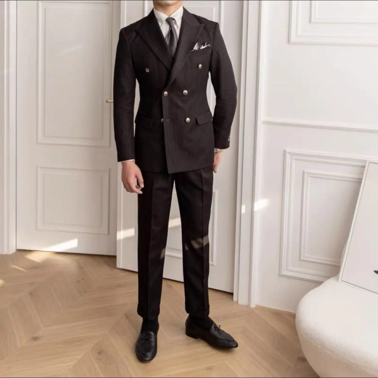 Men's Striped Lapel Collar Suit British Style Modern Blazer 2 Piece Men's Suit (Jacket + Pants )
Men's Striped Lapel Collar Suit British Style Modern Blazer 2 Piece Men's Suit (Jacket + Pants )