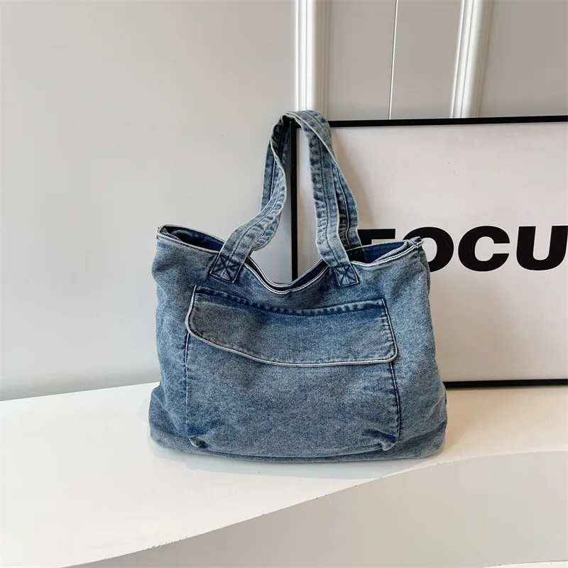 Women's Light Wash Denim Tote Bag, Large Capacity Shoulder Bag with Front Pocket, Casual Vintage Jean Handbag for Work
Women's Light Wash Denim Tote Bag, Large Capacity Shoulder Bag with Front Pocket, Casual Vintage Jean Handbag for Work