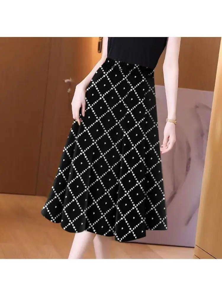 High Waist Midi Skirt Women's Fashion Print Hanging Sense Slimming Meat Covering Knee-Length A-Line Skirt Spring 2025
High Waist Midi Skirt Women's Fashion Print Hanging Sense Slimming Meat Covering Knee-Length A-Line Skirt Spring 2025