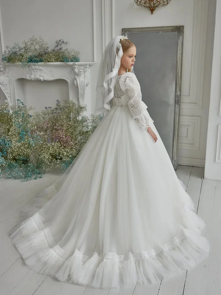 White Fluffy Tulle Full Sleeve Floor Length Flower Girl Dress For Wedding Elegant Princess Birthday Party First Communion Gowns
White Fluffy Tulle Full Sleeve Floor Length Flower Girl Dress For Wedding Elegant Princess Birthday Party First Communion Gowns