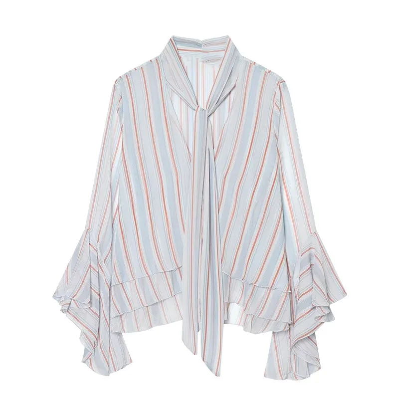 Women's Micro Transparent Striped Shirt Spring Summer Fashion V-neck Long Sleeve Blouses Casual Female Ruffle Edge Ribbon Top
Women's Micro Transparent Striped Shirt Spring Summer Fashion V-neck Long Sleeve Blouses Casual Female Ruffle Edge Ribbon Top