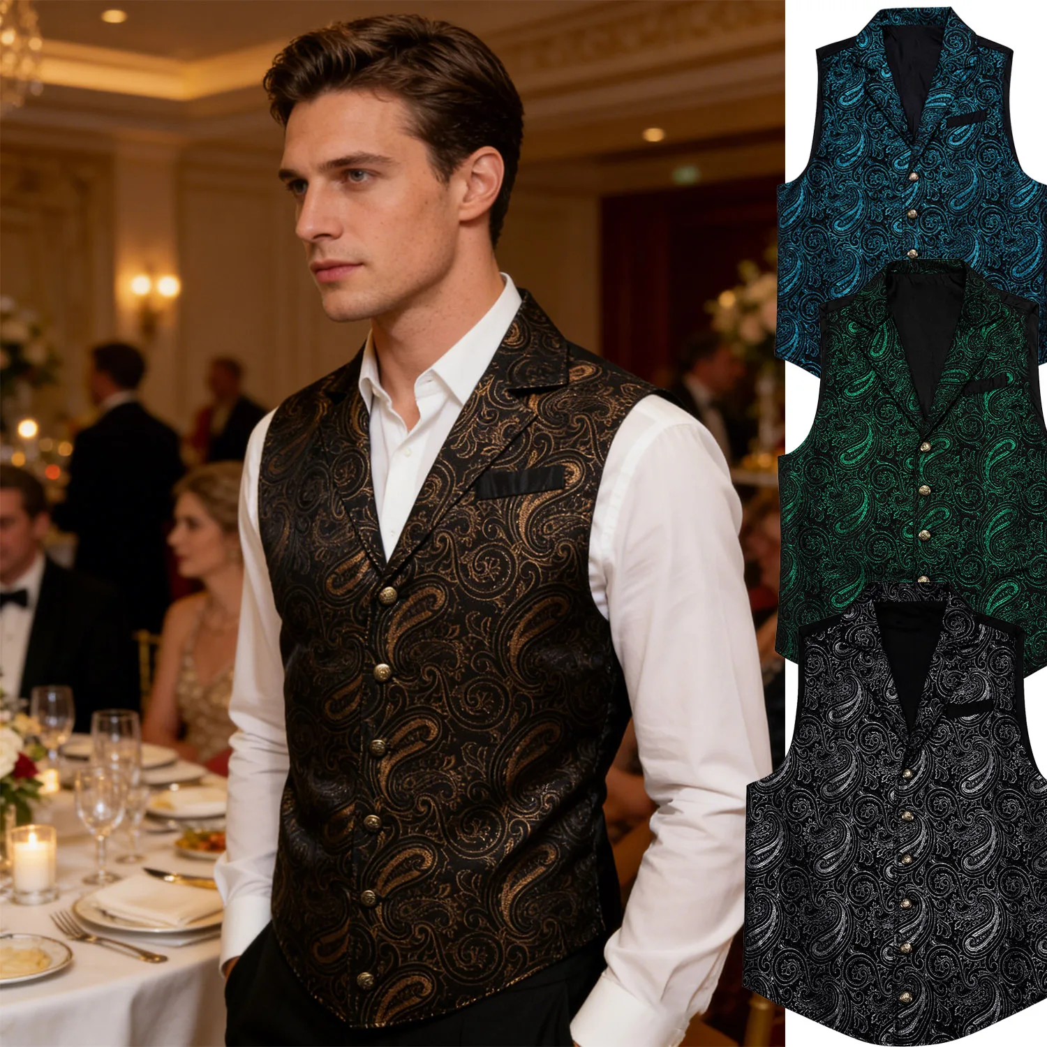 Мужской классический жилет с лацканами в стиле ретро, цельный, с жаккардовым узором пейсли, синий, красный, золотой, для свадьбы, вечеринки, делового мероприятия
Мужской классический жилет с лацканами в стиле ретро, цельный, с жаккардовым узором пейсли, синий, красный, золотой, для свадьбы, вечеринки, делового мероприятия