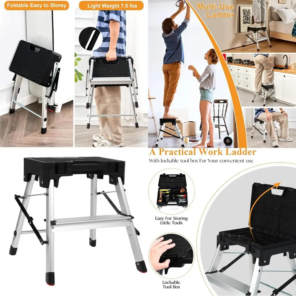 Aluminum 2-Step Folding Ladder with Tool Box, Wide Treads, 330 lbs Capacity for Home and Office Use
Aluminum 2-Step Folding Ladder with Tool Box, Wide Treads, 330 lbs Capacity for Home and Office Use