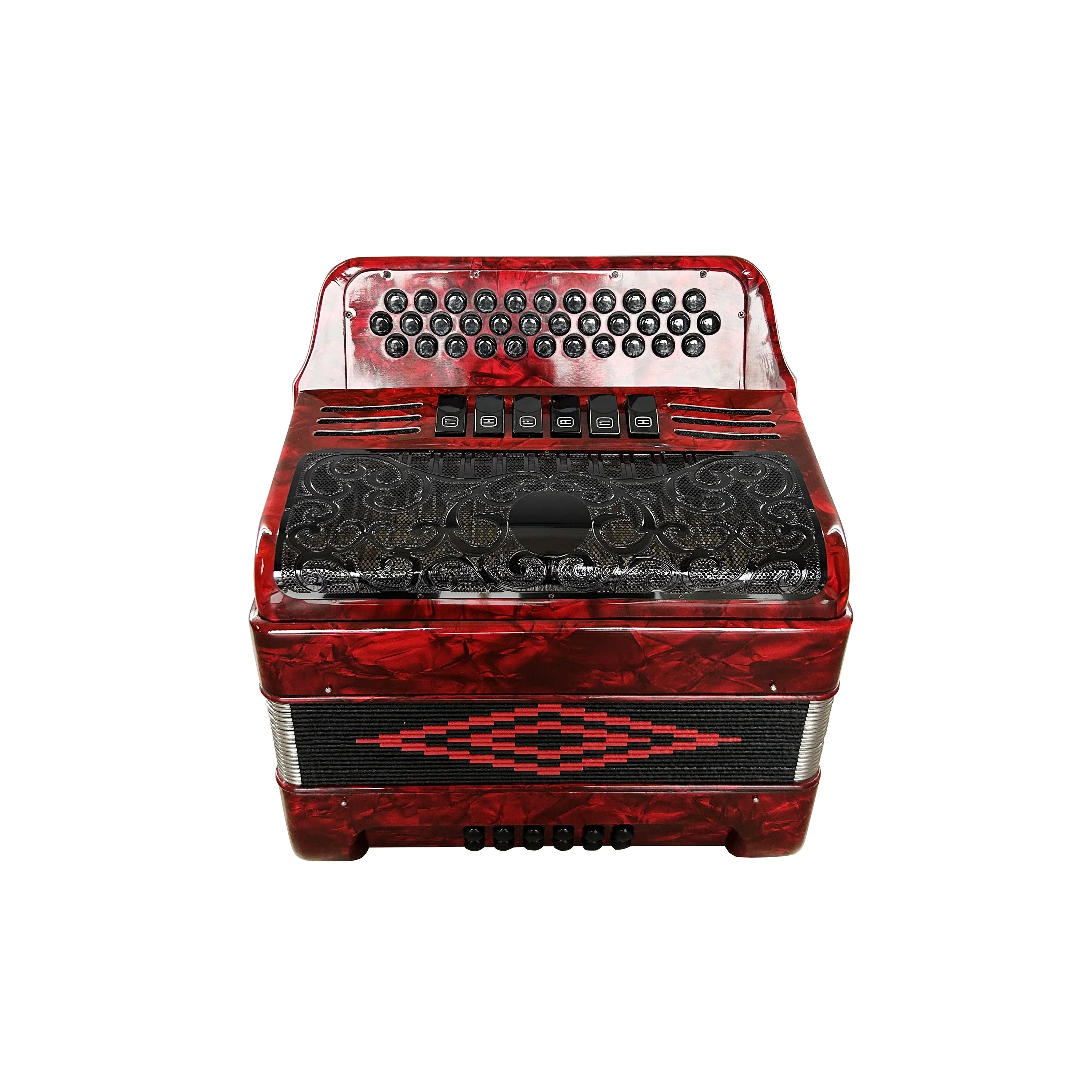 Professional JB3412E Accordion Instrument 34-Button 12-Bass 6-Register Red Celluloid Black Grill with Black Buttons
Professional JB3412E Accordion Instrument 34-Button 12-Bass 6-Register Red Celluloid Black Grill with Black Buttons