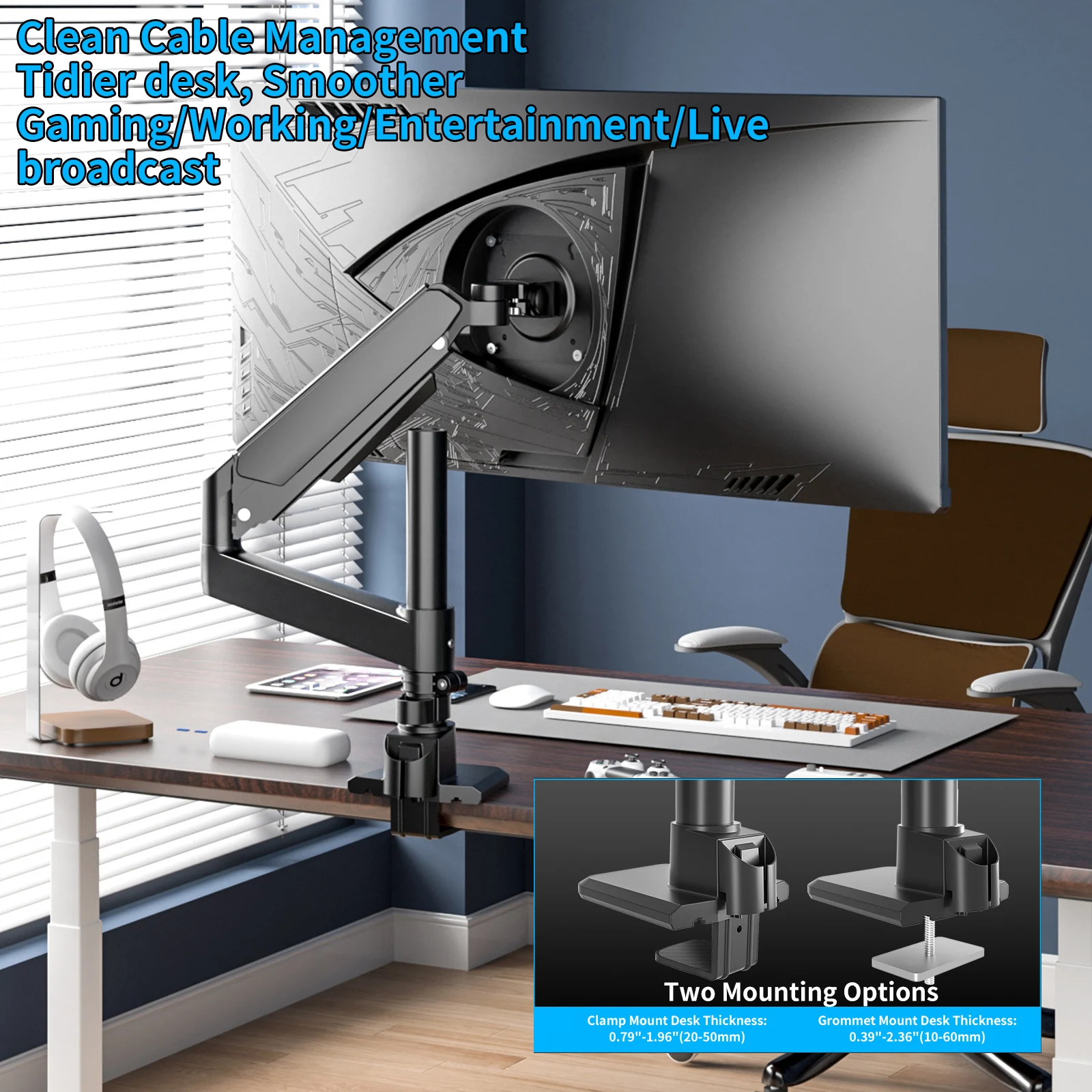 Heavy Duty Monitor Arm for 17-60 Inch Monitor Fully Adjustable Desk Mount Stand White Fits 57 55 49 Inch Screens support H9
Heavy Duty Monitor Arm for 17-60 Inch Monitor Fully Adjustable Desk Mount Stand White Fits 57 55 49 Inch Screens support H9
