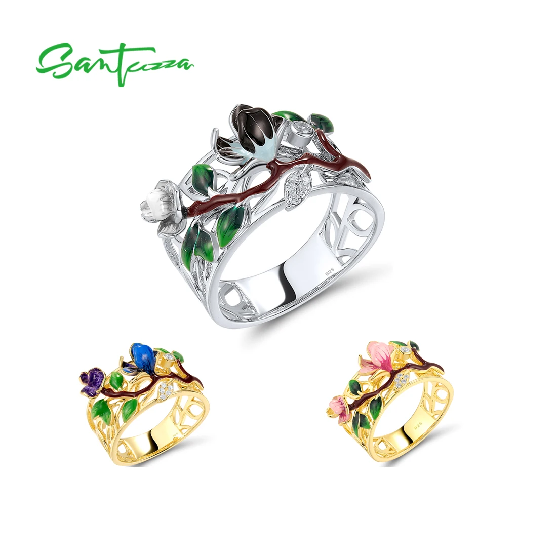 SANTUZZA Authentic 925 Sterling Silver Rings For Women Sparkling White CZ Flower & Leaf Enamel Fine Jewelry Handmade
SANTUZZA Authentic 925 Sterling Silver Rings For Women Sparkling White CZ Flower & Leaf Enamel Fine Jewelry Handmade