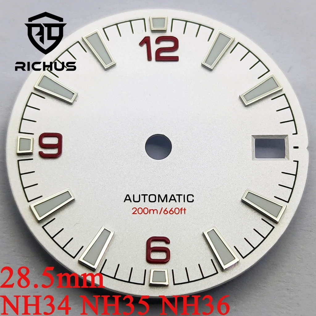 Циферблат RICHUS 28,5 мм, матовый, зеленый, светящийся, новый, подходит для механизмов NH34, NH35, NH36, аксессуары для часов
Циферблат RICHUS 28,5 мм, матовый, зеленый, светящийся, новый, подходит для механизмов NH34, NH35, NH36, аксессуары для часов