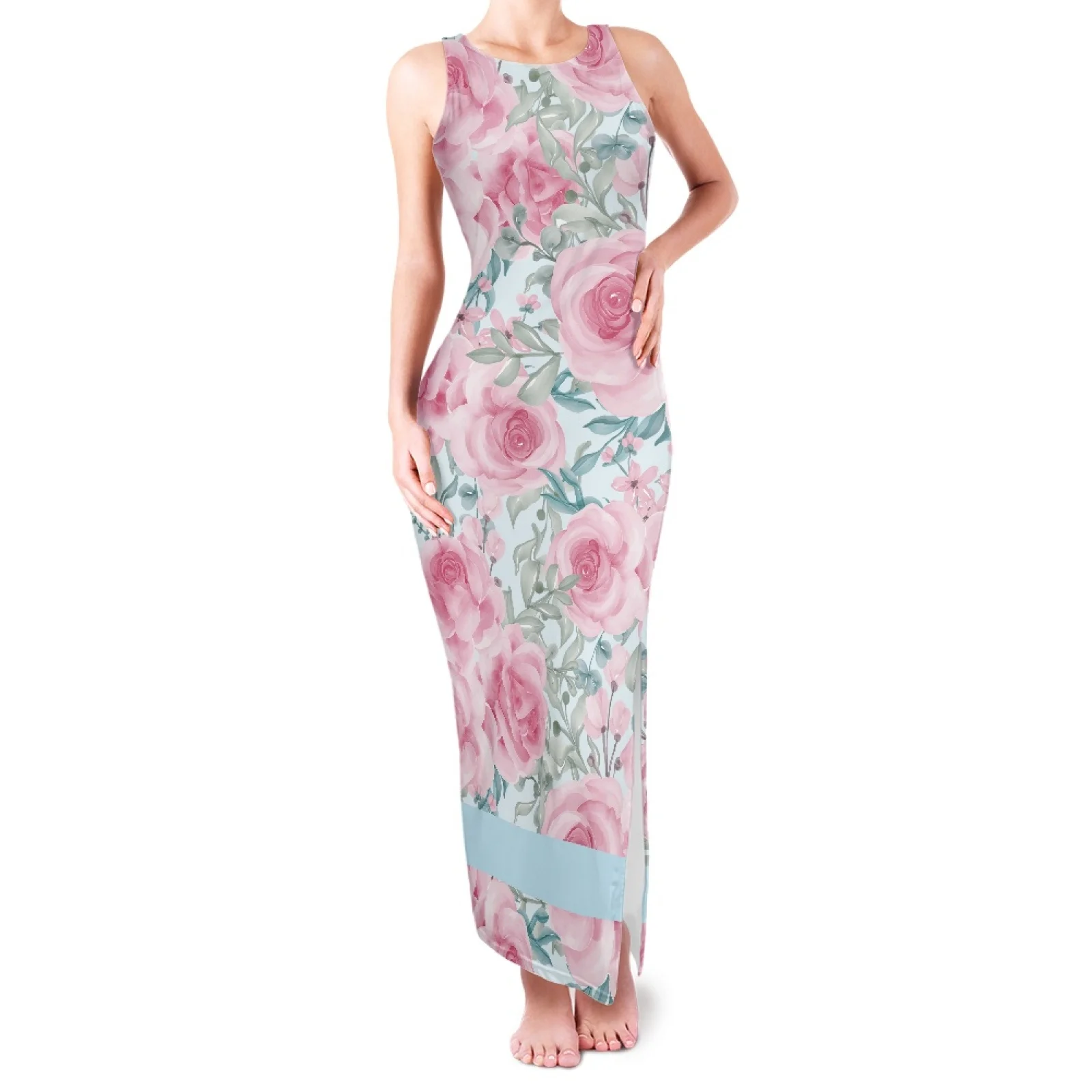 Woman High Slit Sexy Bodycon Dresses Round Neck Sakura Peach Plum Blossom Dress Elegant Slim Cocktail Party Evening Long Gown
Woman High Slit Sexy Bodycon Dresses Round Neck Sakura Peach Plum Blossom Dress Elegant Slim Cocktail Party Evening Long Gown