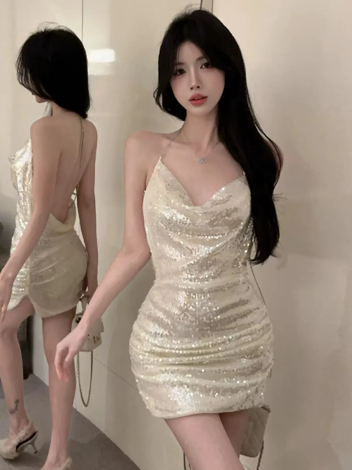 Sexy Sequin Bridesmaid Dress Women's Backless Slimming Evening Birthday Dress Short Skirt High Waist Zipper Style Gown
Sexy Sequin Bridesmaid Dress Women's Backless Slimming Evening Birthday Dress Short Skirt High Waist Zipper Style Gown