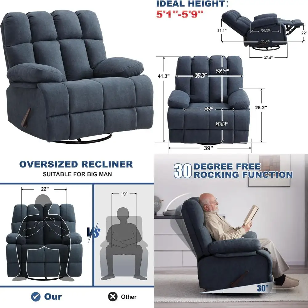 "Extra Wide Swivel Rocker Recliner Chair for Plus-Size Individuals - Overstuffed Comfort Sofa Chair"
"Extra Wide Swivel Rocker Recliner Chair for Plus-Size Individuals - Overstuffed Comfort Sofa Chair"