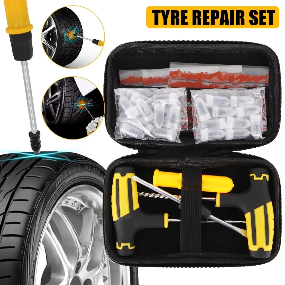 Universal Tubeless Tire Repair Kit - Emergency Puncture Tools w/Rubber T-Plugs for Car/Motorcycle On-Road Vacuum Seal
Universal Tubeless Tire Repair Kit - Emergency Puncture Tools w/Rubber T-Plugs for Car/Motorcycle On-Road Vacuum Seal