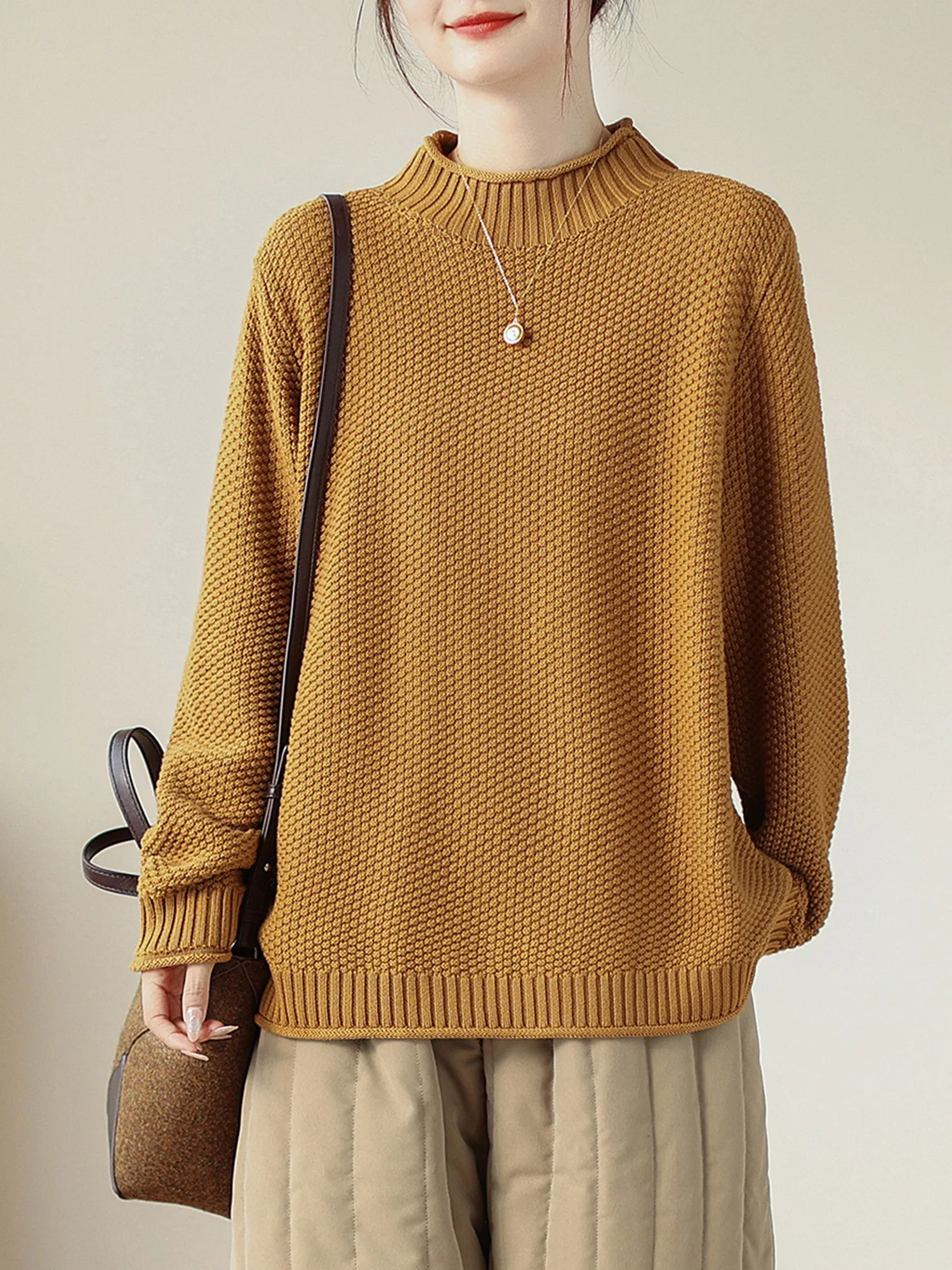 Retro Cotton Thickened Half High Collar Sweater Women's Autumn Winter Casual Versatile Overhead Knitted Shirt Soft Loose Fit
Retro Cotton Thickened Half High Collar Sweater Women's Autumn Winter Casual Versatile Overhead Knitted Shirt Soft Loose Fit