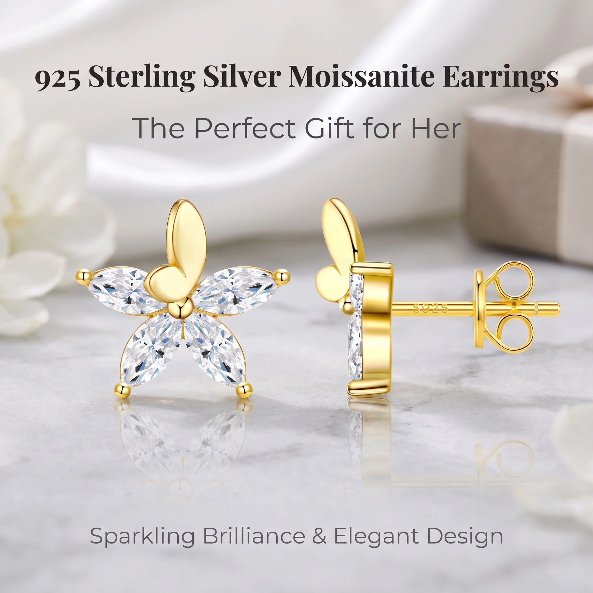 925 Sterling Silver Gold Plated Butterfly Star Moissanite Stud Earrings Marquise Cut D VVS1 Lab Diamond Earrings Luxury Fine Jew
925 Sterling Silver Gold Plated Butterfly Star Moissanite Stud Earrings Marquise Cut D VVS1 Lab Diamond Earrings Luxury Fine Jew