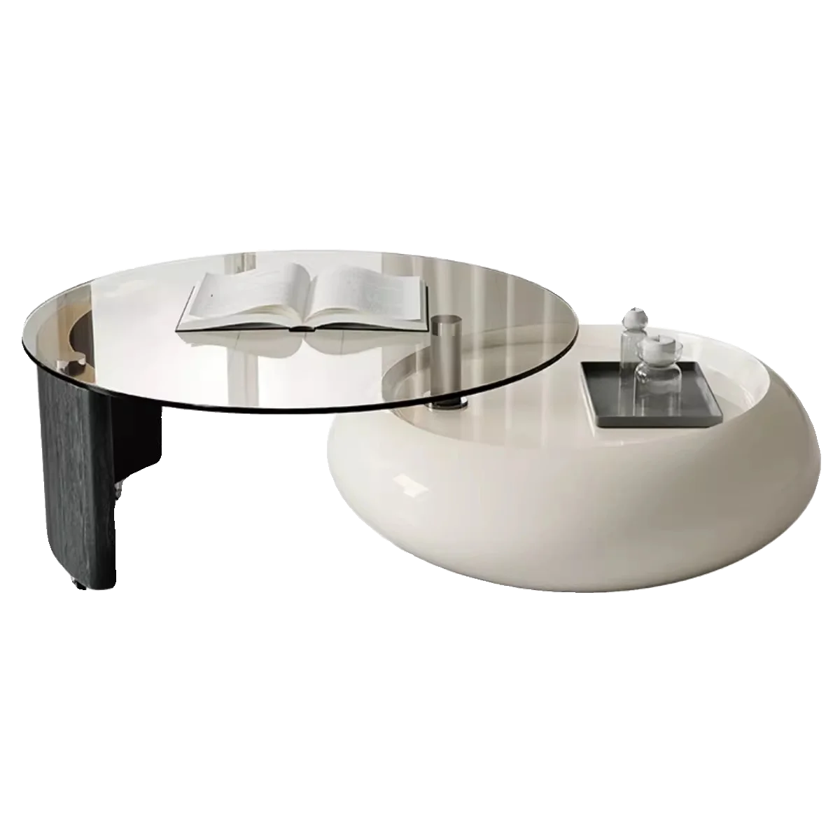 Modern cream wind rotating coffee table round tempered glass combination Italian minimalist high sense
Modern cream wind rotating coffee table round tempered glass combination Italian minimalist high sense