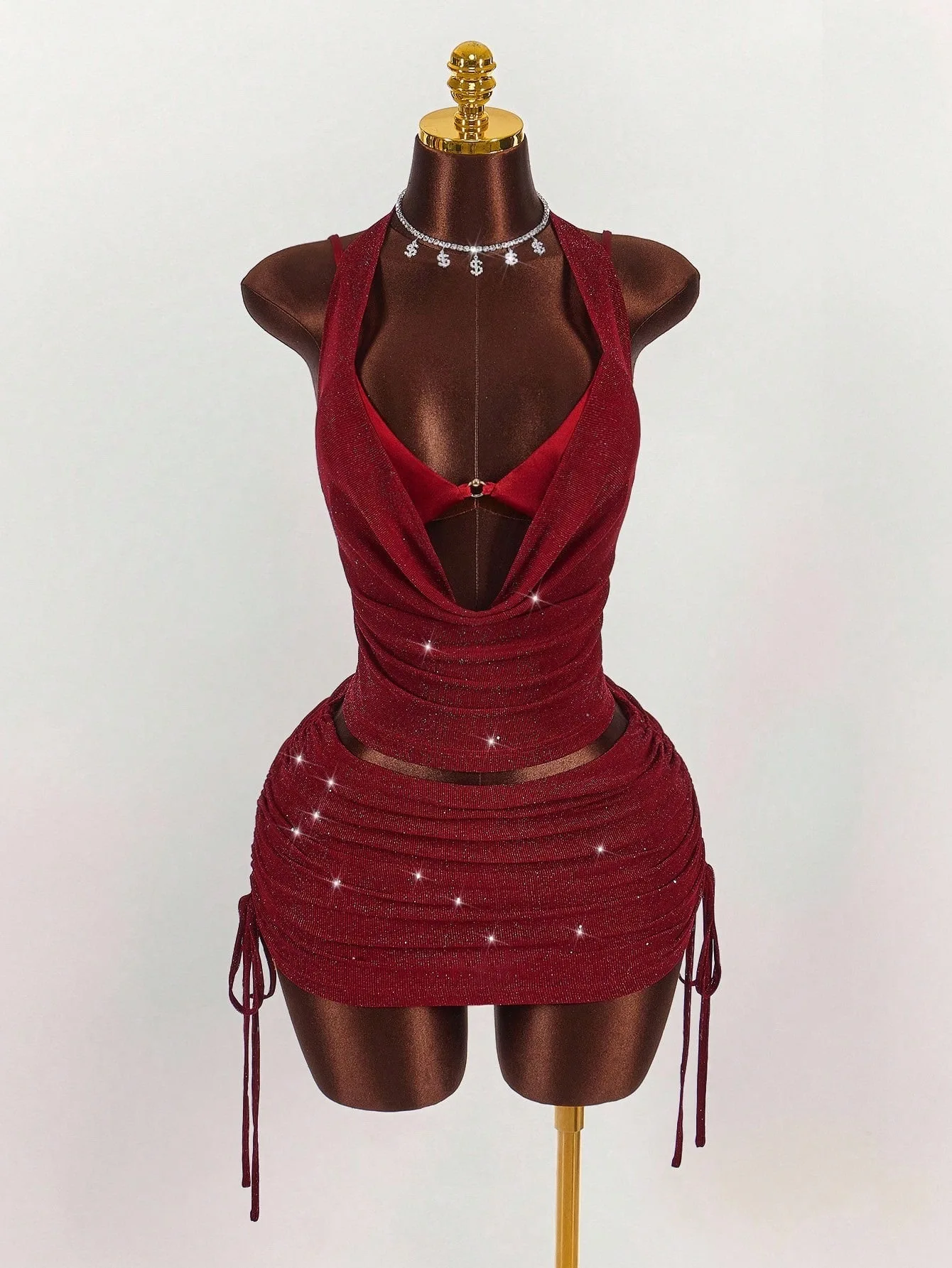 STYLISH LADY Wine Red Sparkly 3 Piece Set Halter Crop Top Bra and Ruched Mini Skirt 2026 Summer Sexy Club Party Outfits
STYLISH LADY Wine Red Sparkly 3 Piece Set Halter Crop Top Bra and Ruched Mini Skirt 2026 Summer Sexy Club Party Outfits
