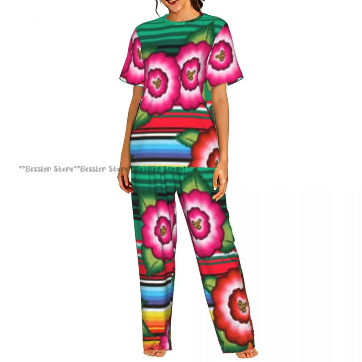 Women's 2-piece set Mexican Floral Pajamas Short sleeved Top and Pants Sleepwear
Women's 2-piece set Mexican Floral Pajamas Short sleeved Top and Pants Sleepwear