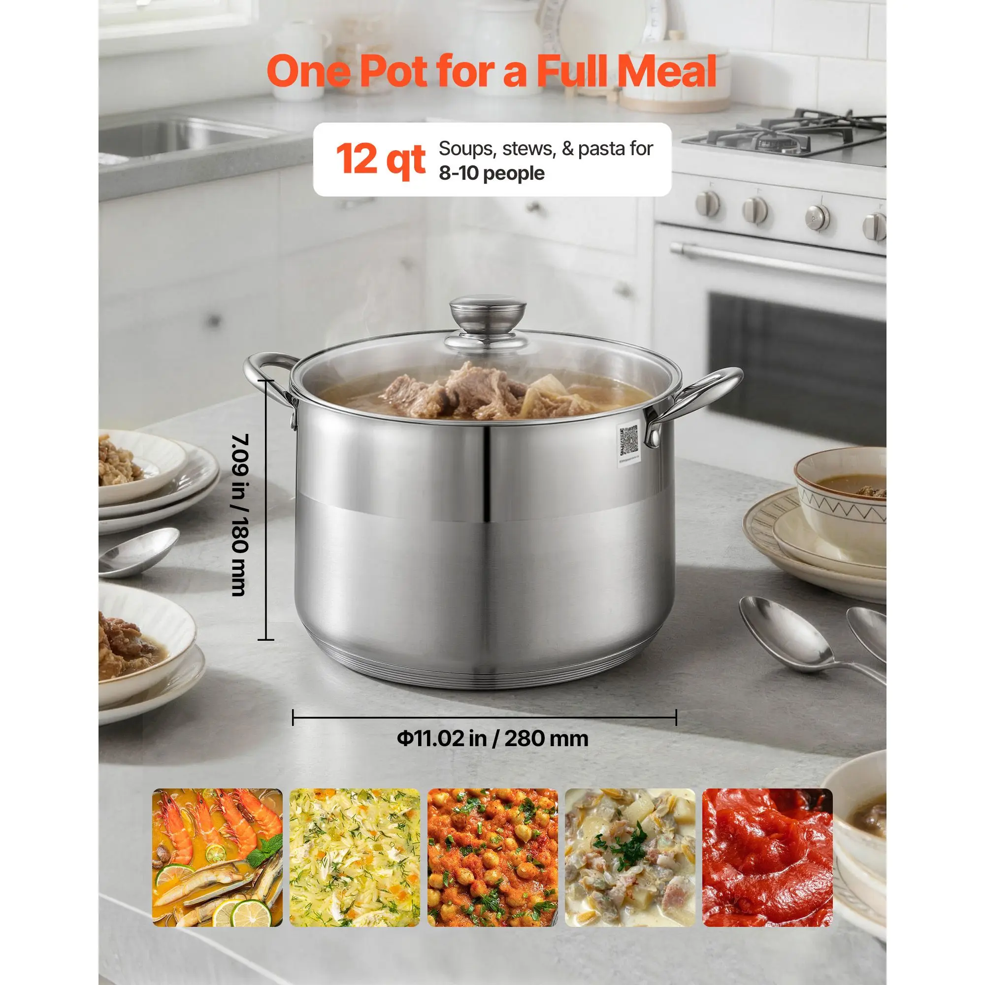 Stainless Steel Stock Pot, 12-Quart Stainless Steel Stockpot with Glass Lid, PFOA-Free, PFAS-Free, Compatible with Gas Stoves, Induction Cooktops, Electric Stoves, for Soups, Stews, and Pasta
Stainless Steel Stock Pot, 12-Quart Stainless Steel Stockpot with Glass Lid, PFOA-Free, PFAS-Free, Compatible with Gas Stoves, Induction Cooktops, Electric Stoves, for Soups, Stews, and Pasta