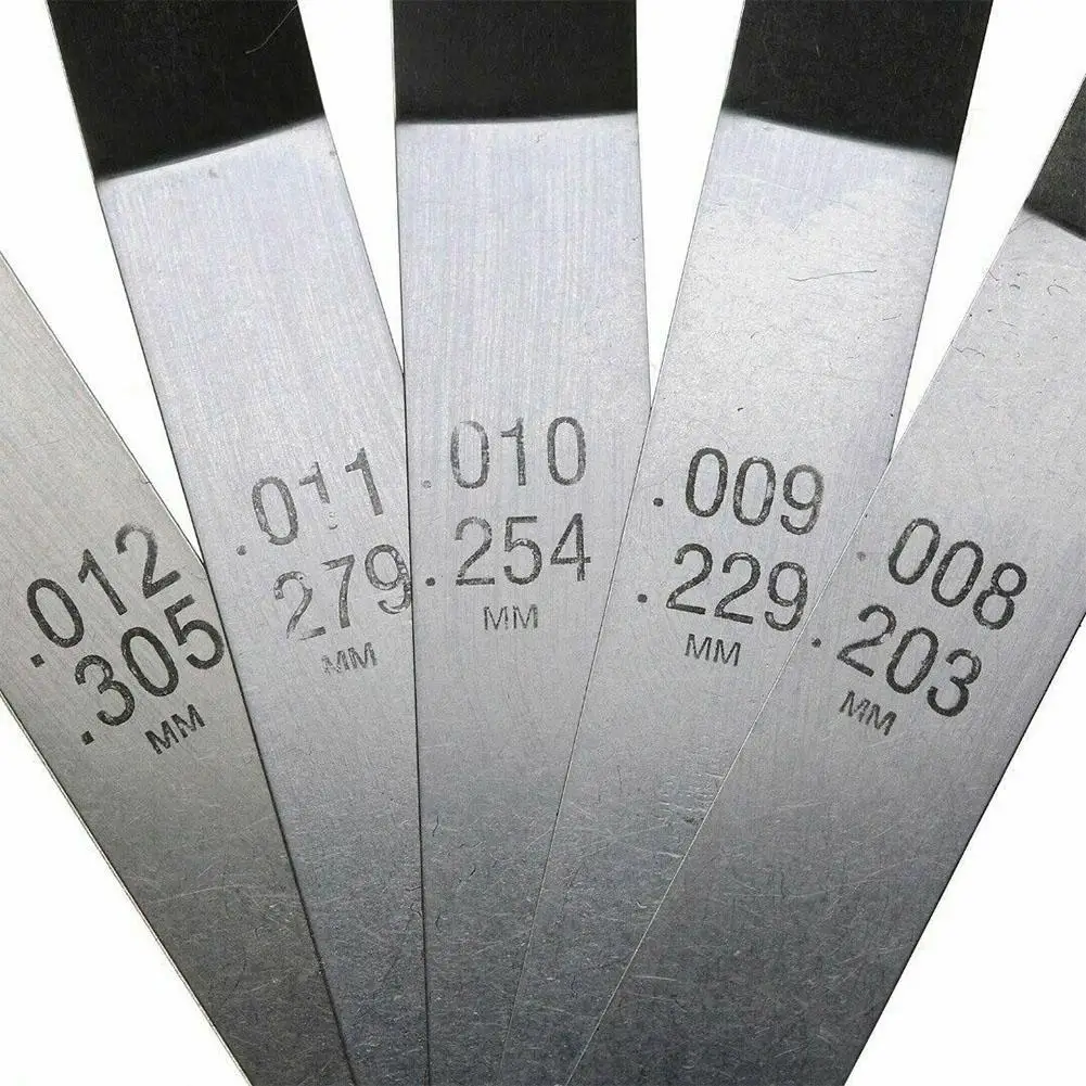Metric Feeler Gauge 0.005-0.020 Inch 0.127-0.508mm 16 Blades High Strength Valve Offset Feeler Gauge High Quality
Metric Feeler Gauge 0.005-0.020 Inch 0.127-0.508mm 16 Blades High Strength Valve Offset Feeler Gauge High Quality