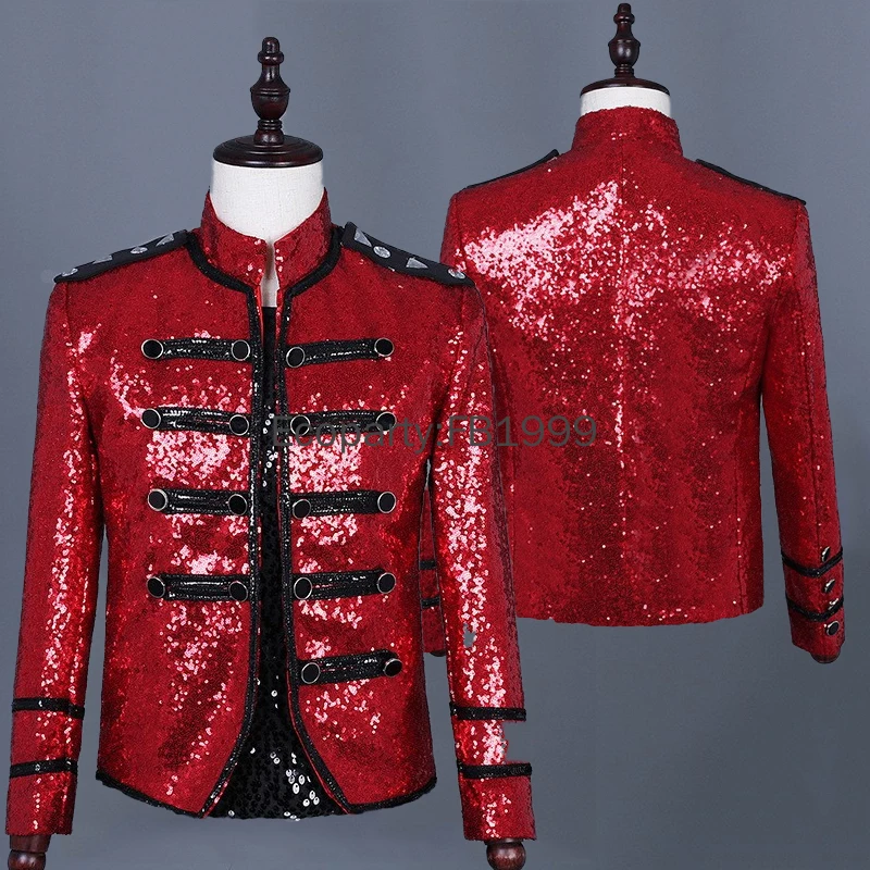 2025 Men's Shiny Sequin Embellished Blazer Jacket Red Fashion Court Dress Performance Clothes Host Nightclub DJ Military Jacket
2025 Men's Shiny Sequin Embellished Blazer Jacket Red Fashion Court Dress Performance Clothes Host Nightclub DJ Military Jacket