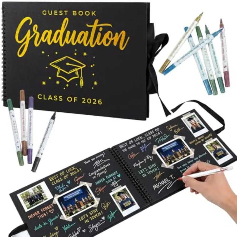 11Pcs 2026 Graduation Guest Book Set, 40 Pages Thick Class of 2026 Scrapbook Album with 10 Dual Tip DIY Markers, Black Bow Grad
11Pcs 2026 Graduation Guest Book Set, 40 Pages Thick Class of 2026 Scrapbook Album with 10 Dual Tip DIY Markers, Black Bow Grad
