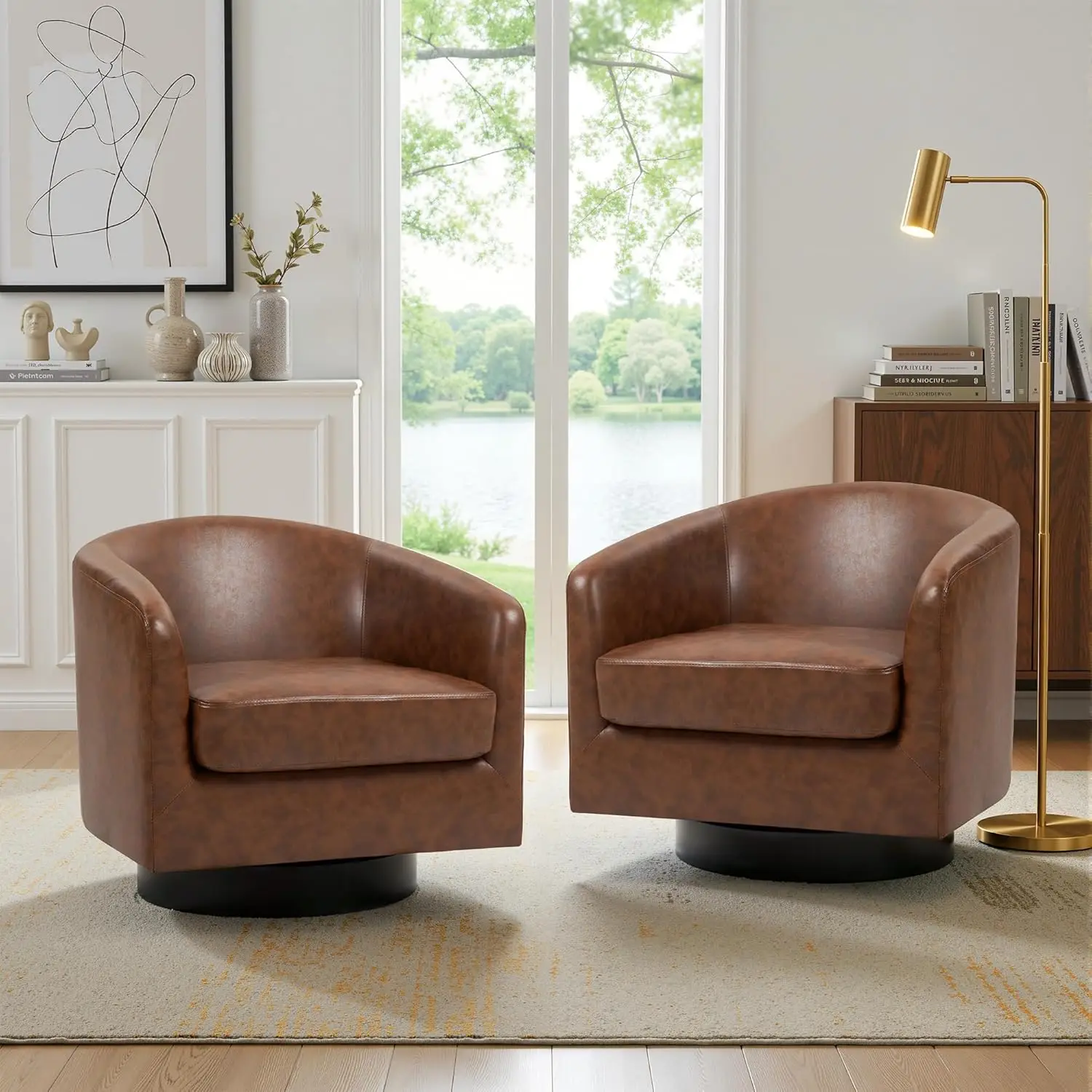 Faux Leather Swivel Accent Chair Set 2 Modern Upholstered Barrel Comfy Round Armchair Living Room Bedroom Seat Customized
Faux Leather Swivel Accent Chair Set 2 Modern Upholstered Barrel Comfy Round Armchair Living Room Bedroom Seat Customized