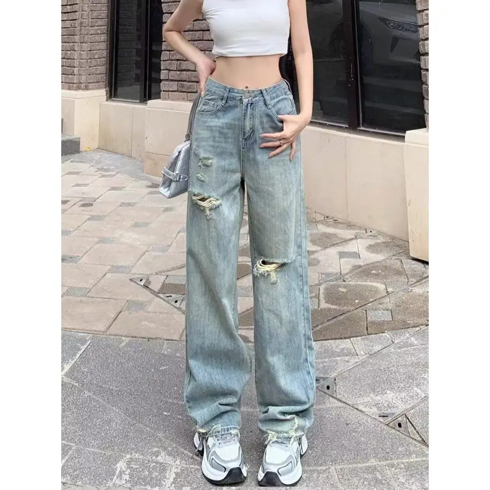 plus Size Women's Vintage Ripped Wide Leg Jeans High Waist Loose Slim Straight Floor-Length Pants Casual Black Cotton Polyester
plus Size Women's Vintage Ripped Wide Leg Jeans High Waist Loose Slim Straight Floor-Length Pants Casual Black Cotton Polyester
