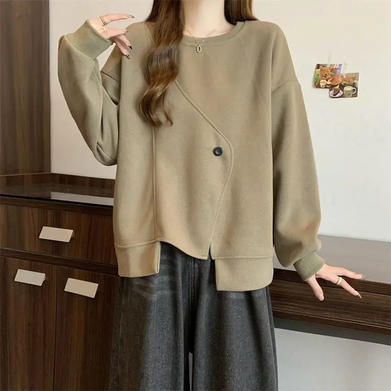 Fashionable Irregular Round Neck Sweatshirt for Women in Autumn and Winter Plus Velvet Loose Slimming Bottoming Top E7930
Fashionable Irregular Round Neck Sweatshirt for Women in Autumn and Winter Plus Velvet Loose Slimming Bottoming Top E7930
