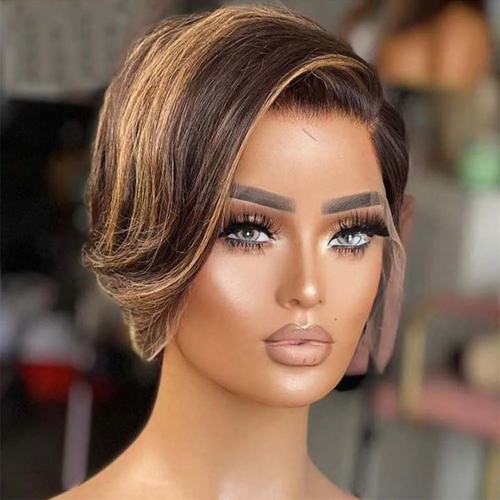 Straight 13x4 Pixie Cut Short Bob 4/27 Wig Highlight Honey Blonde Short Transparent Lace Front Human Hair Wigs For Women Hair
Straight 13x4 Pixie Cut Short Bob 4/27 Wig Highlight Honey Blonde Short Transparent Lace Front Human Hair Wigs For Women Hair