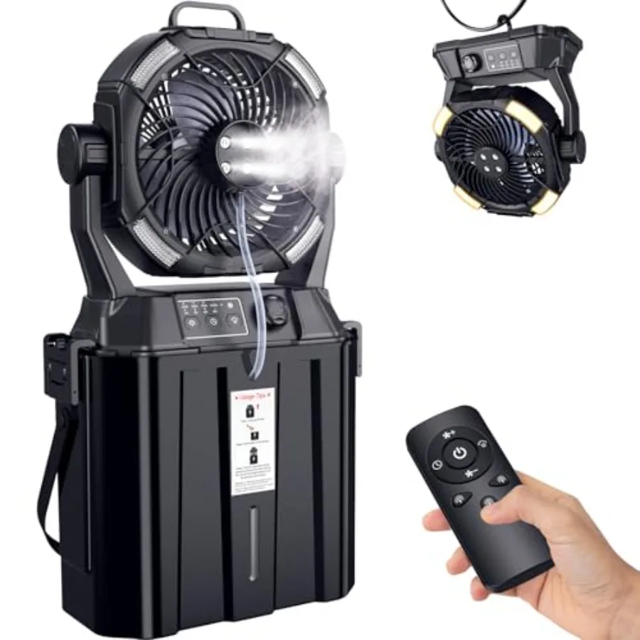 Misting Fan Portable for Outside Patios- 20000mAh Rechargeable Battery Powered fan, 3 LED Light Modes and Stepless Speed Contro
Misting Fan Portable for Outside Patios- 20000mAh Rechargeable Battery Powered fan, 3 LED Light Modes and Stepless Speed Contro