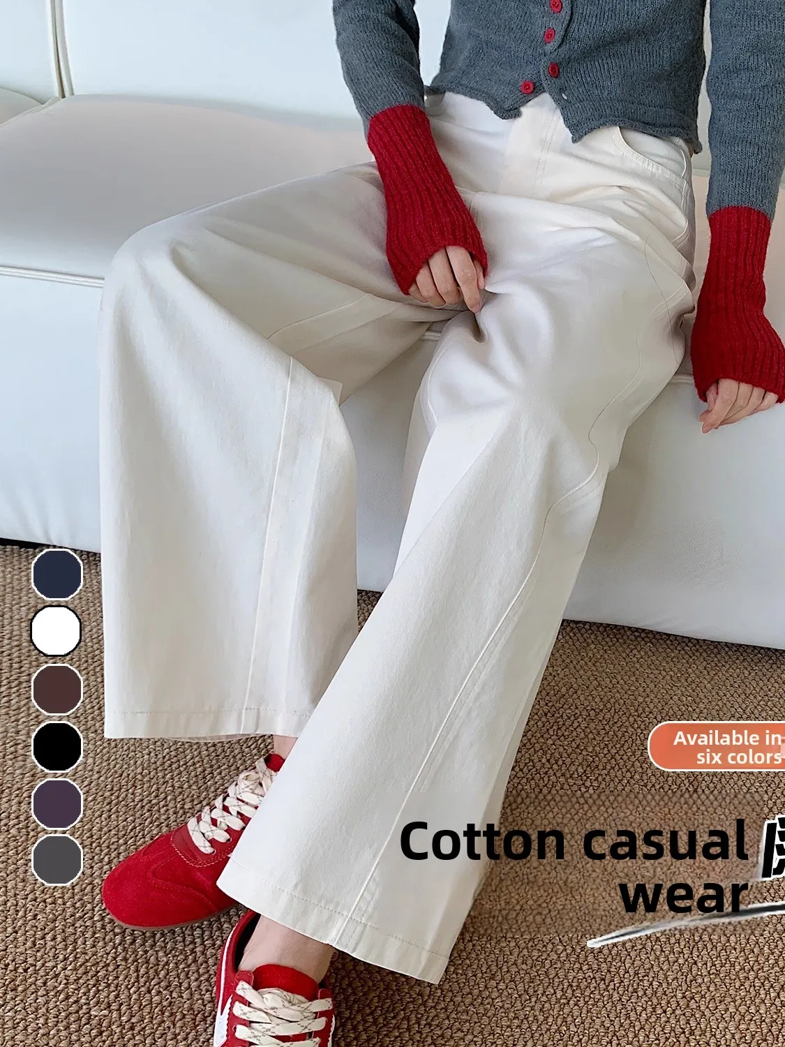 Washed Cotton Wide Leg Pants High Waist Straight Cut Loose Fit Casual Trousers for Women Dark Blue Autumn Winter Slimming
Washed Cotton Wide Leg Pants High Waist Straight Cut Loose Fit Casual Trousers for Women Dark Blue Autumn Winter Slimming