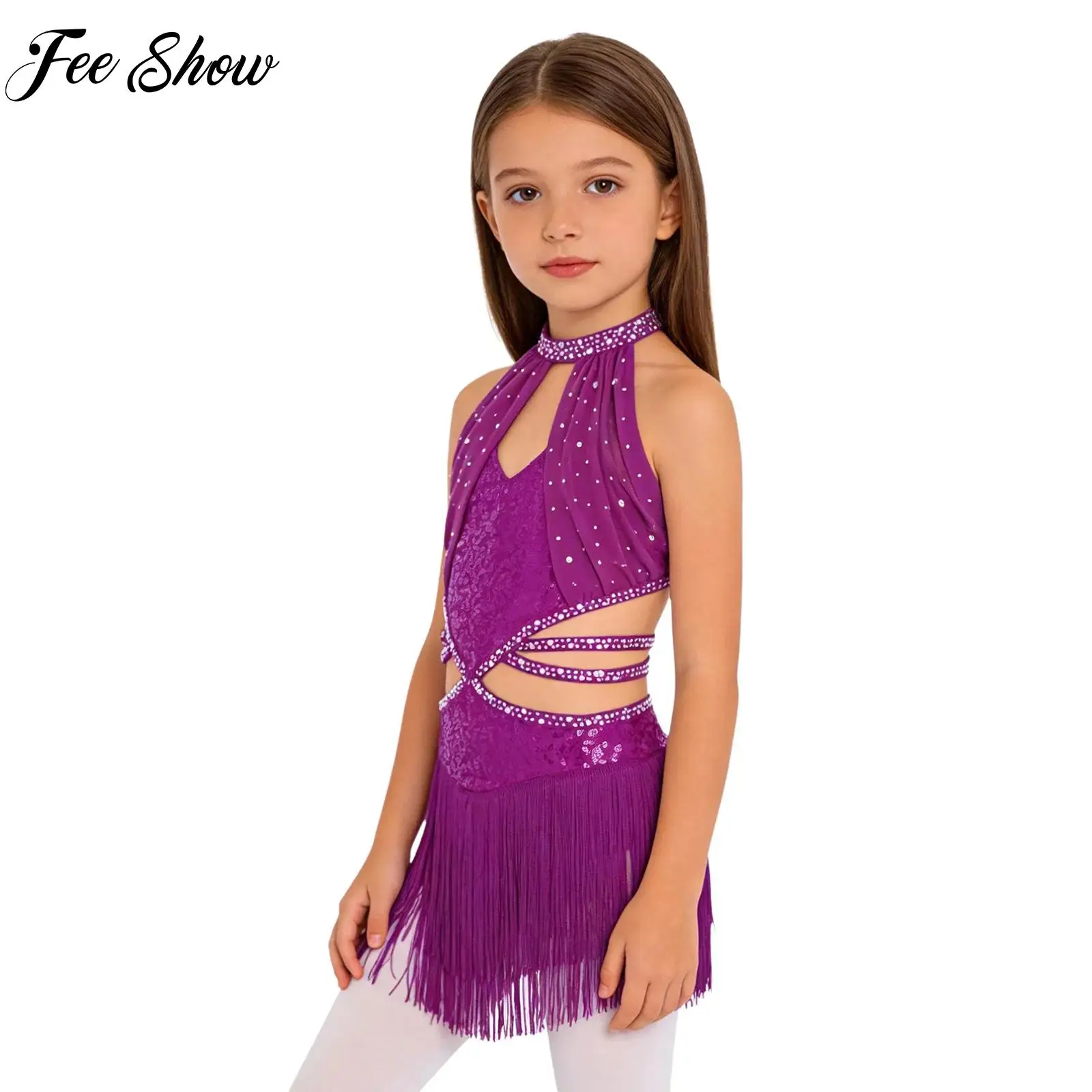 Kid Girls Salsa Tango Latin Dance Performance Dress Glittery Sequin Sleeveless Ruched Mesh Overlay Bodice Tassel Leotards Dress
Kid Girls Salsa Tango Latin Dance Performance Dress Glittery Sequin Sleeveless Ruched Mesh Overlay Bodice Tassel Leotards Dress