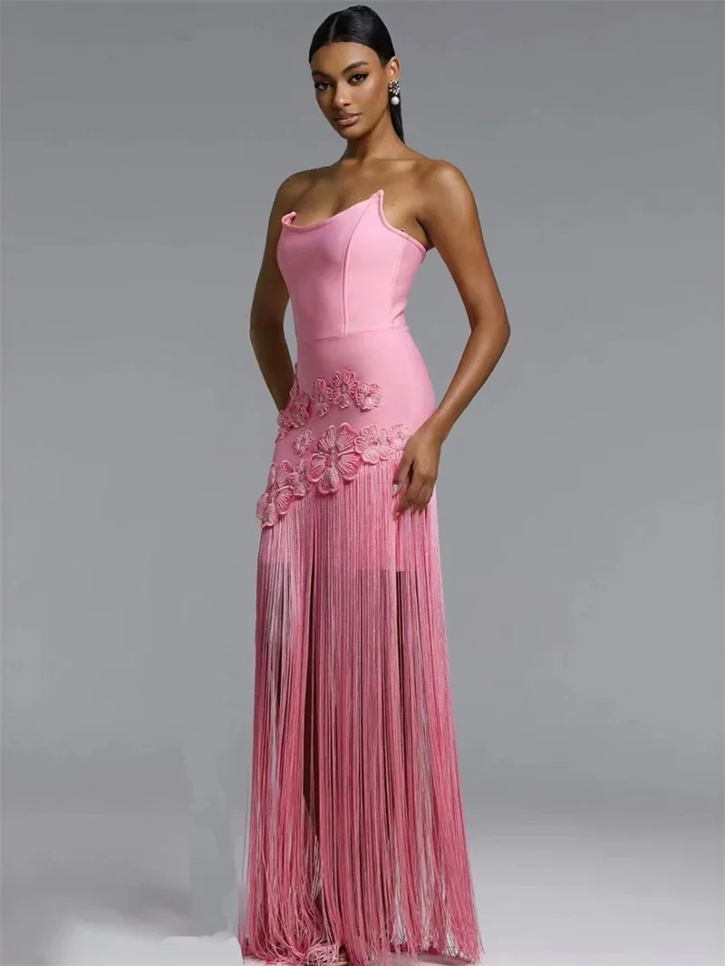 Pink Tassel Prom Dress Sexy Strapless Sleeveless 3D Flower Long Sheath Party Gown Formal Wedding Guest Birthday Evening Robe
Pink Tassel Prom Dress Sexy Strapless Sleeveless 3D Flower Long Sheath Party Gown Formal Wedding Guest Birthday Evening Robe