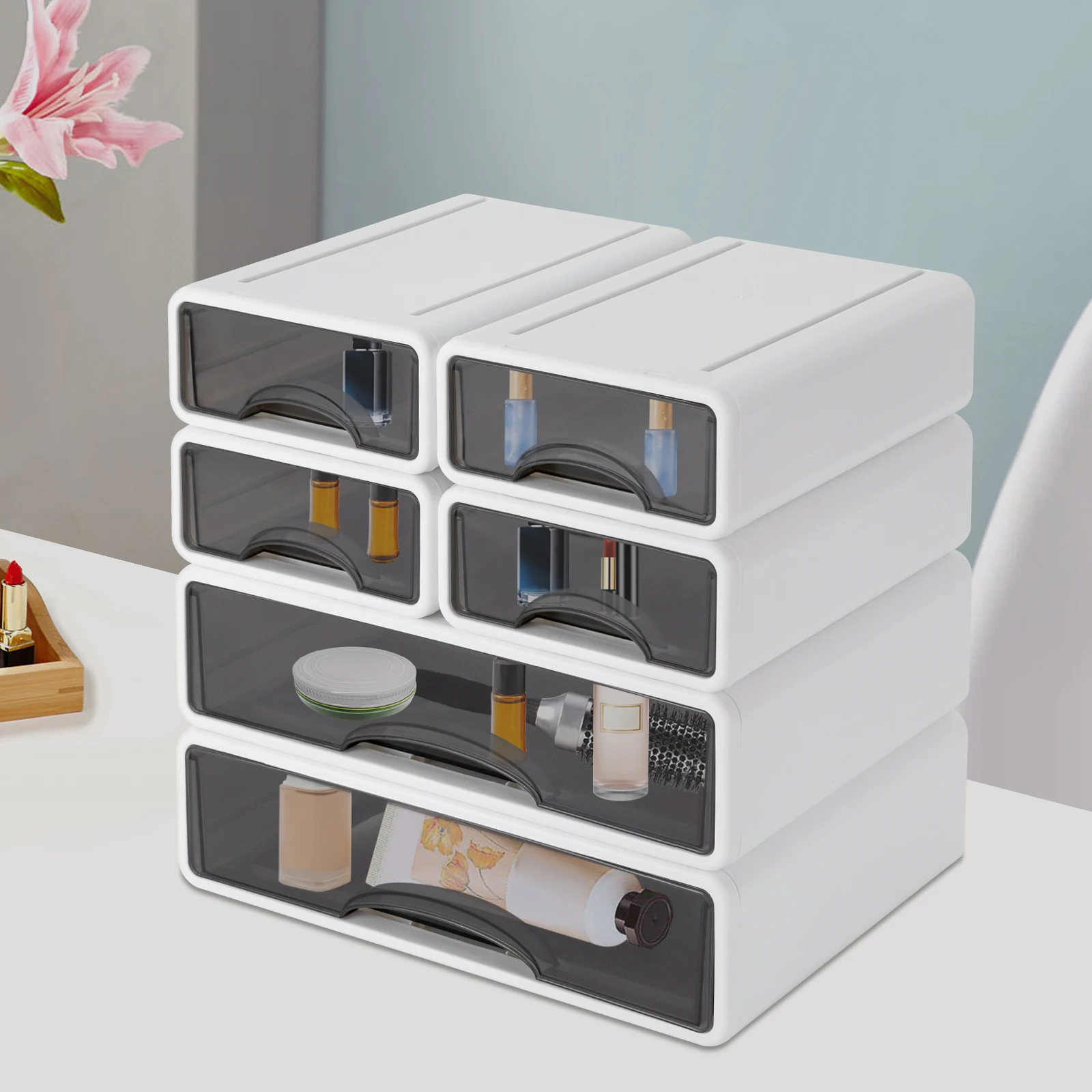 Plastic Drawers Organizer with 2Large+4Small Stackable Organizer Case, Stackable Desktop Organizers for Office, School
Plastic Drawers Organizer with 2Large+4Small Stackable Organizer Case, Stackable Desktop Organizers for Office, School