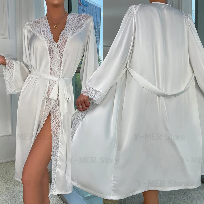 Robe Lace Trim Kimono Women Nightgown Satin Sleepwear Bridal Wedding Dress Long Sleeve Bathing Gown Casual Homewear Loungewear
Robe Lace Trim Kimono Women Nightgown Satin Sleepwear Bridal Wedding Dress Long Sleeve Bathing Gown Casual Homewear Loungewear