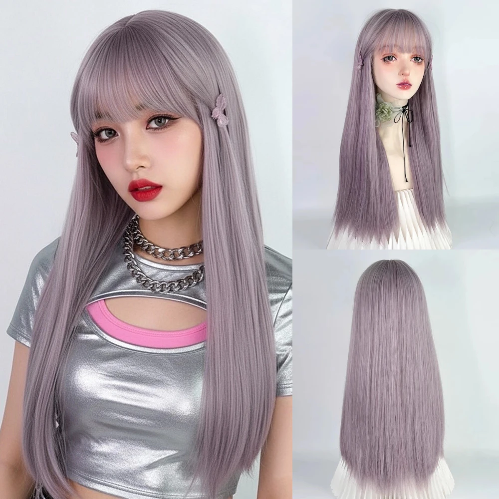 Women Long Straight Purple Wig with Straight Bangs Heat Resistant Synthetic Hair High Temperature Fiber Wig for Daily Cosplay
Women Long Straight Purple Wig with Straight Bangs Heat Resistant Synthetic Hair High Temperature Fiber Wig for Daily Cosplay