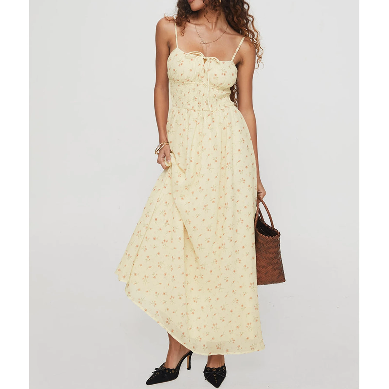 Women Sweet Y2K Prairie Chic Radiate Positivity Spaghetti Strap Sleeveless Print Flower Sunshine Yellow Dress
Women Sweet Y2K Prairie Chic Radiate Positivity Spaghetti Strap Sleeveless Print Flower Sunshine Yellow Dress