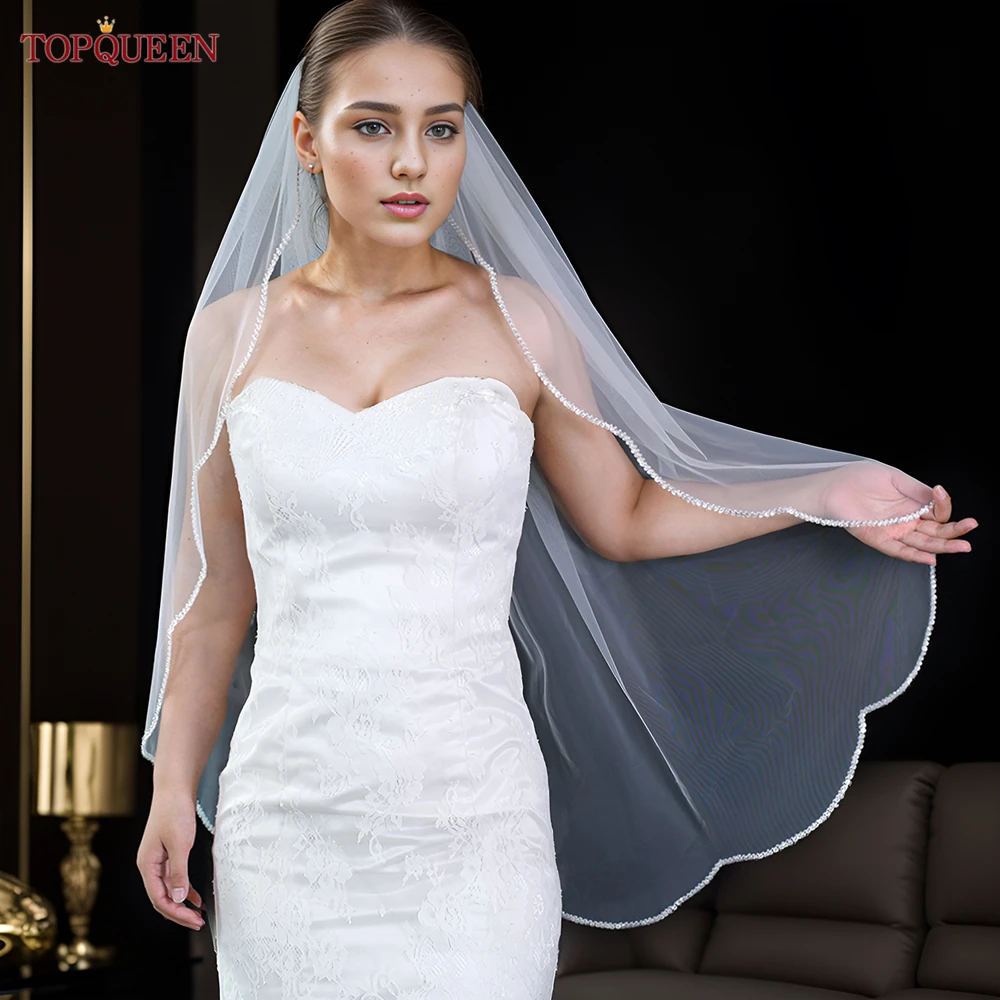 TOPQUEEN Elegant Bridal Single Layer Fingertip Veil With Crystal Edge Luxury Wedding Veil With Sequined V240
TOPQUEEN Elegant Bridal Single Layer Fingertip Veil With Crystal Edge Luxury Wedding Veil With Sequined V240