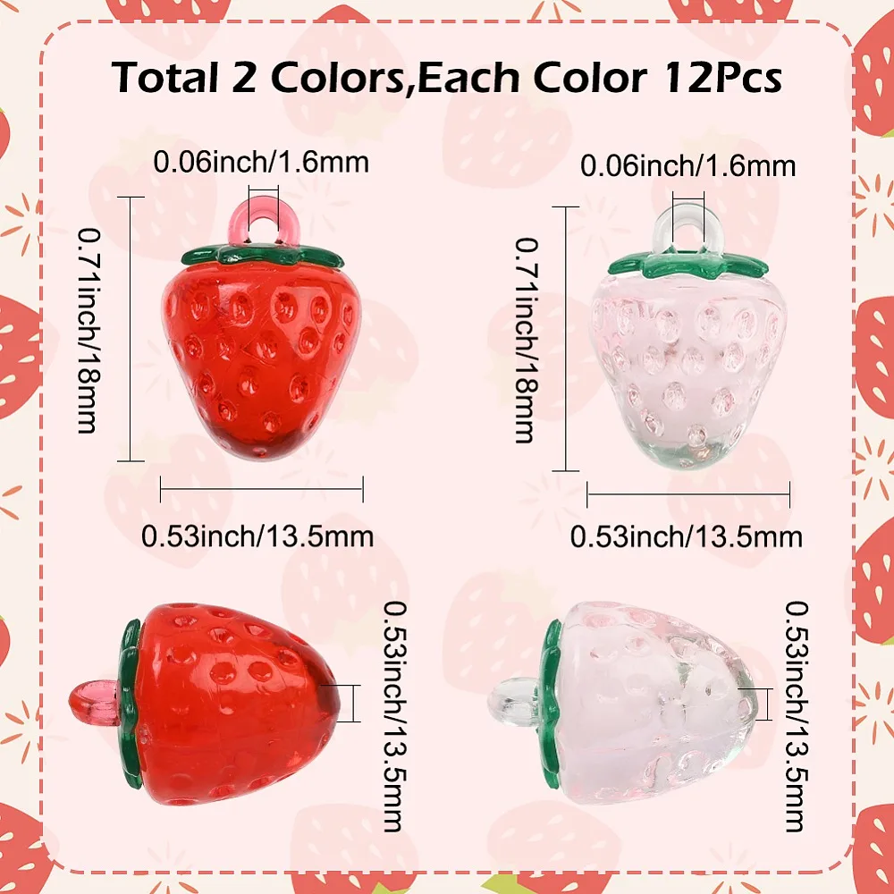 24Pcs 2 Colors Transparent Acrylic Pendants Strawberry Mixed Color 18x13.5mm Hole: 1.6mm 12pcs/color
24Pcs 2 Colors Transparent Acrylic Pendants Strawberry Mixed Color 18x13.5mm Hole: 1.6mm 12pcs/color