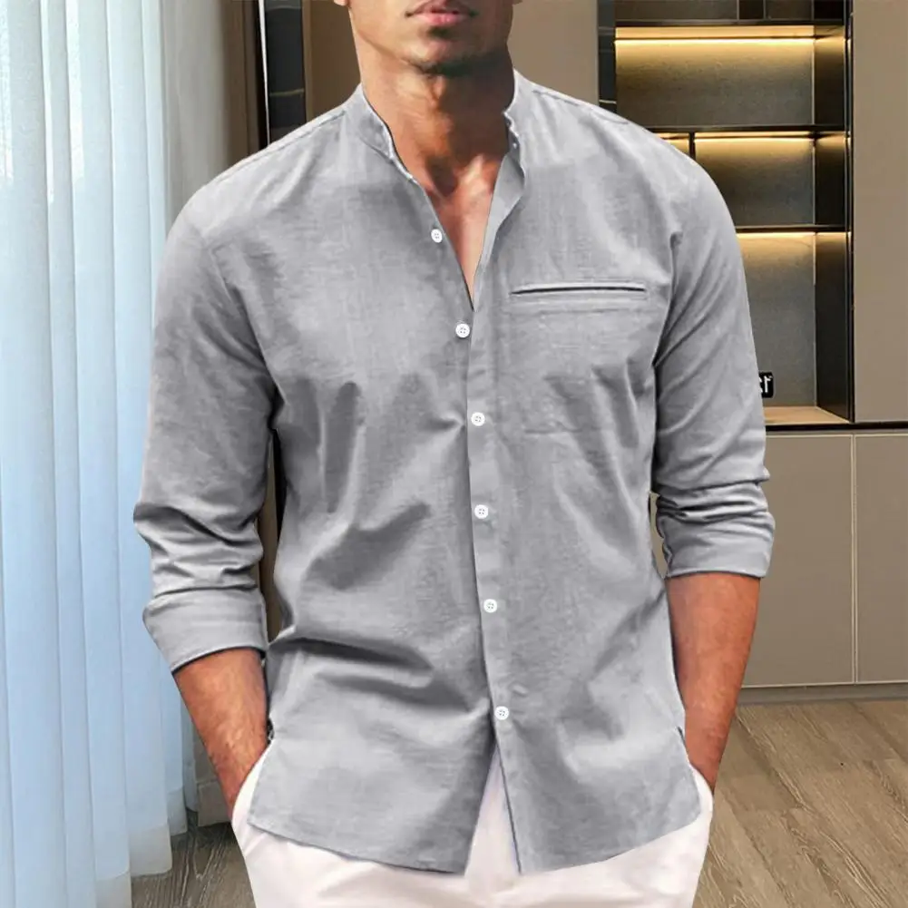 Spring Men Shirt Men's Stand Collar Long Sleeve Shirt Casual Breathable Stylish Spring/fall Top for Men Single-breasted Solid
Spring Men Shirt Men's Stand Collar Long Sleeve Shirt Casual Breathable Stylish Spring/fall Top for Men Single-breasted Solid