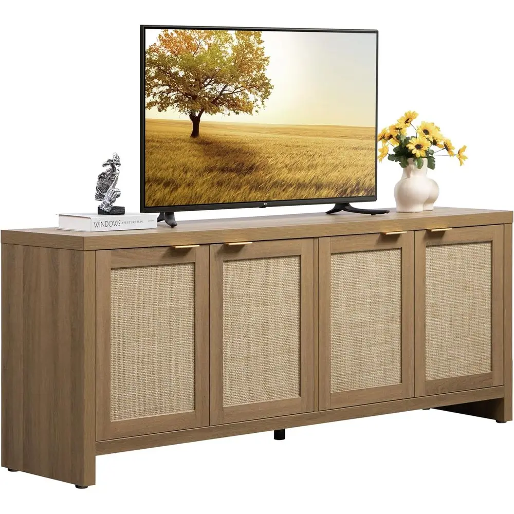 Large 65 TV Media Console with Storage for Living Room and Bedroom, Rattan Cabinet Style
Large 65 TV Media Console with Storage for Living Room and Bedroom, Rattan Cabinet Style